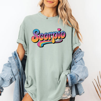 Scorpio Retro Groovy Tee – Multicolor Zodiac Shirt