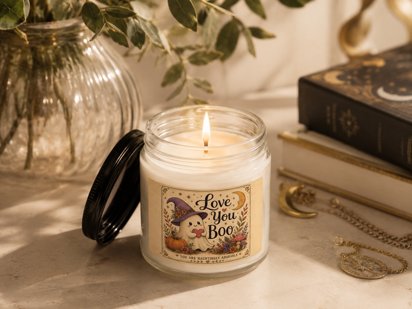 Love You Boo  Spooky Autumn Halloween Ghost Soy Candle 4oz and 9oz