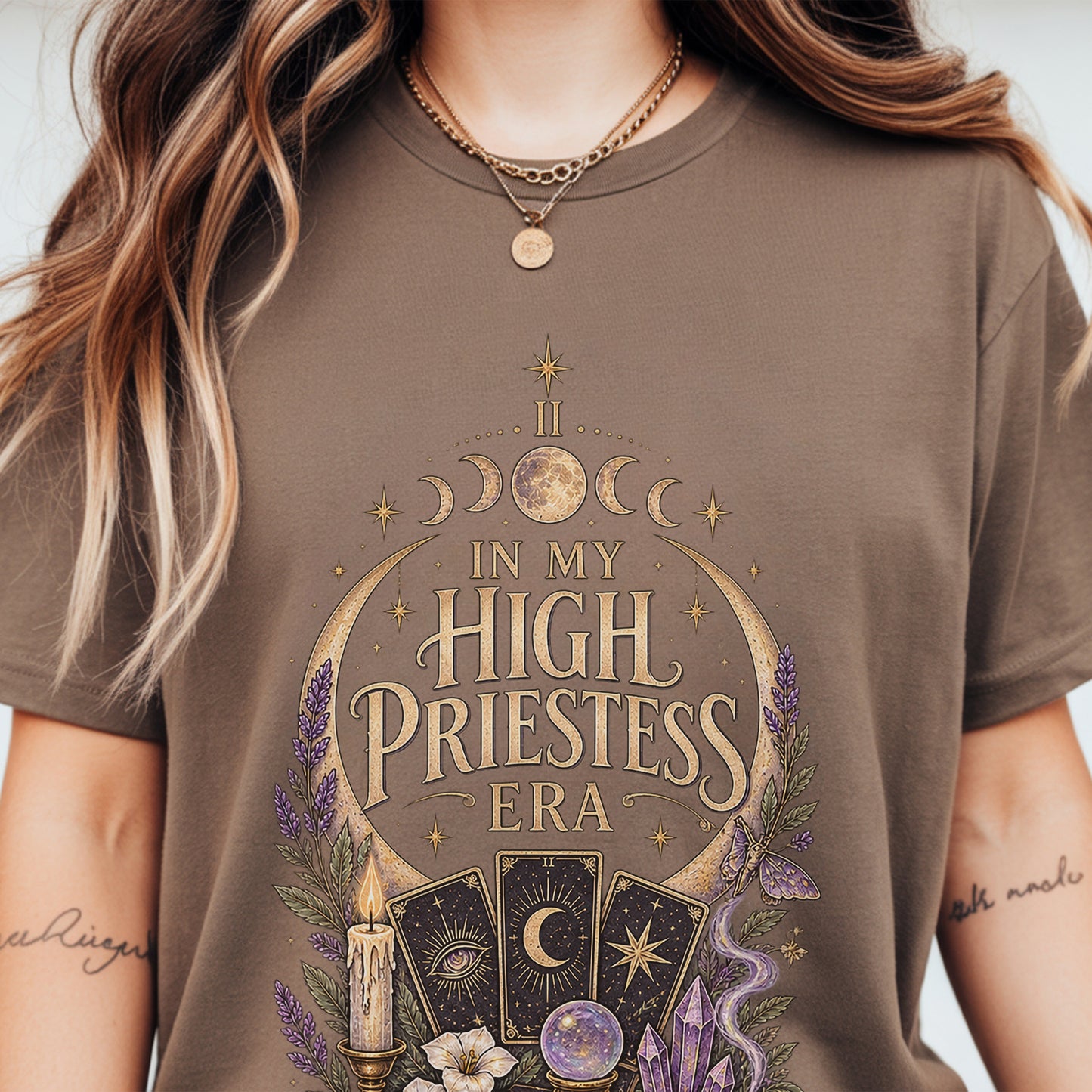 High Priestess Altar Boho Unisex T-shirt | Moon Phases, Crystals, Tarot