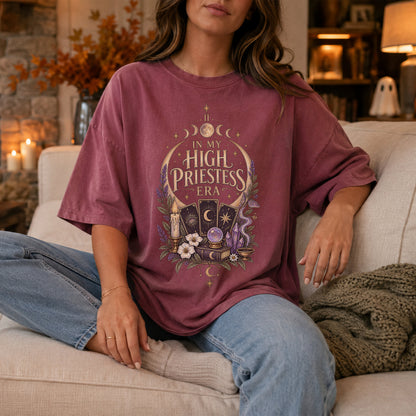 High Priestess Altar Boho Unisex T-shirt | Moon Phases, Crystals, Tarot