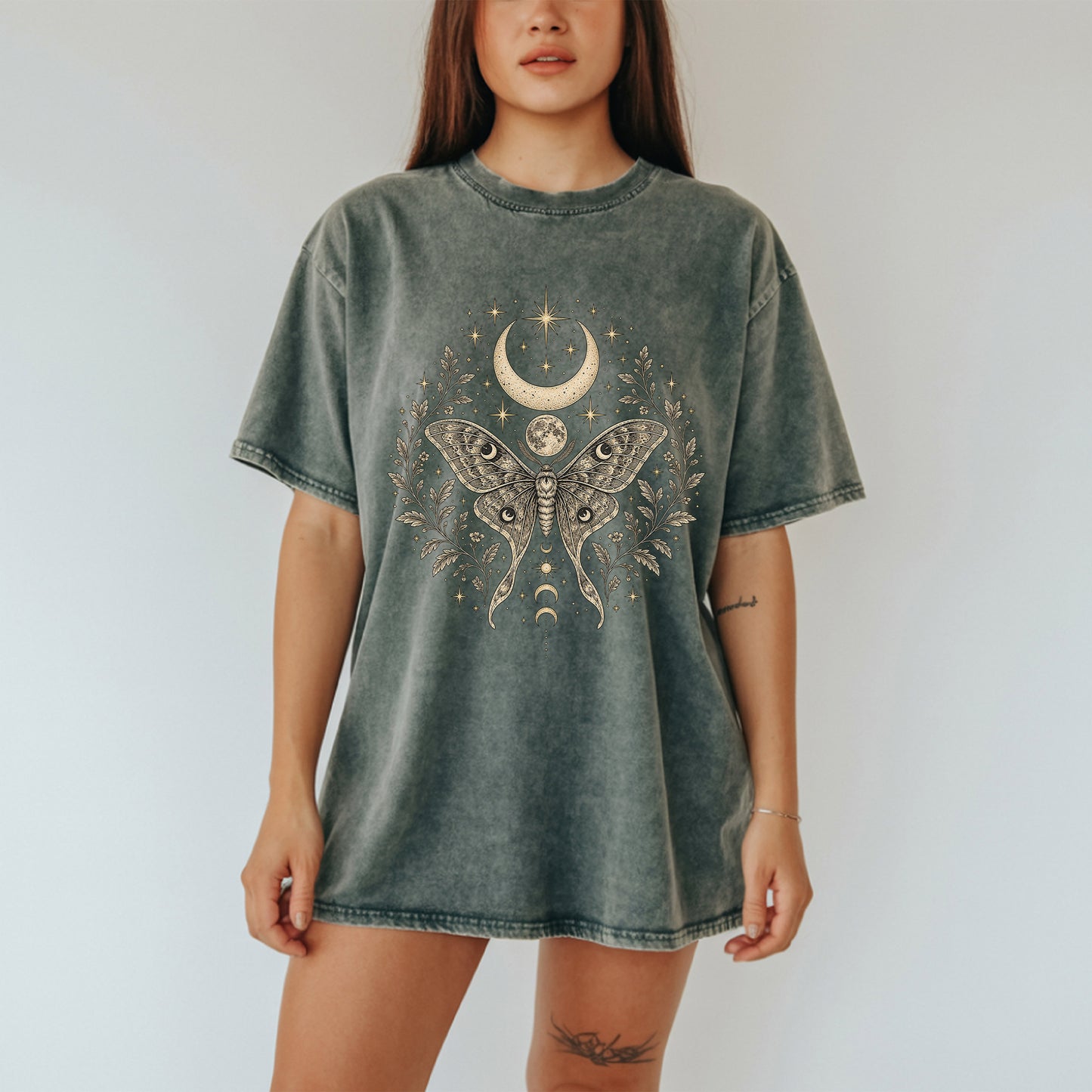 Mystic Moth Crescent Moon Unisex T-shirt | Whimsigoth Clothing Celestial Botanical Graphic