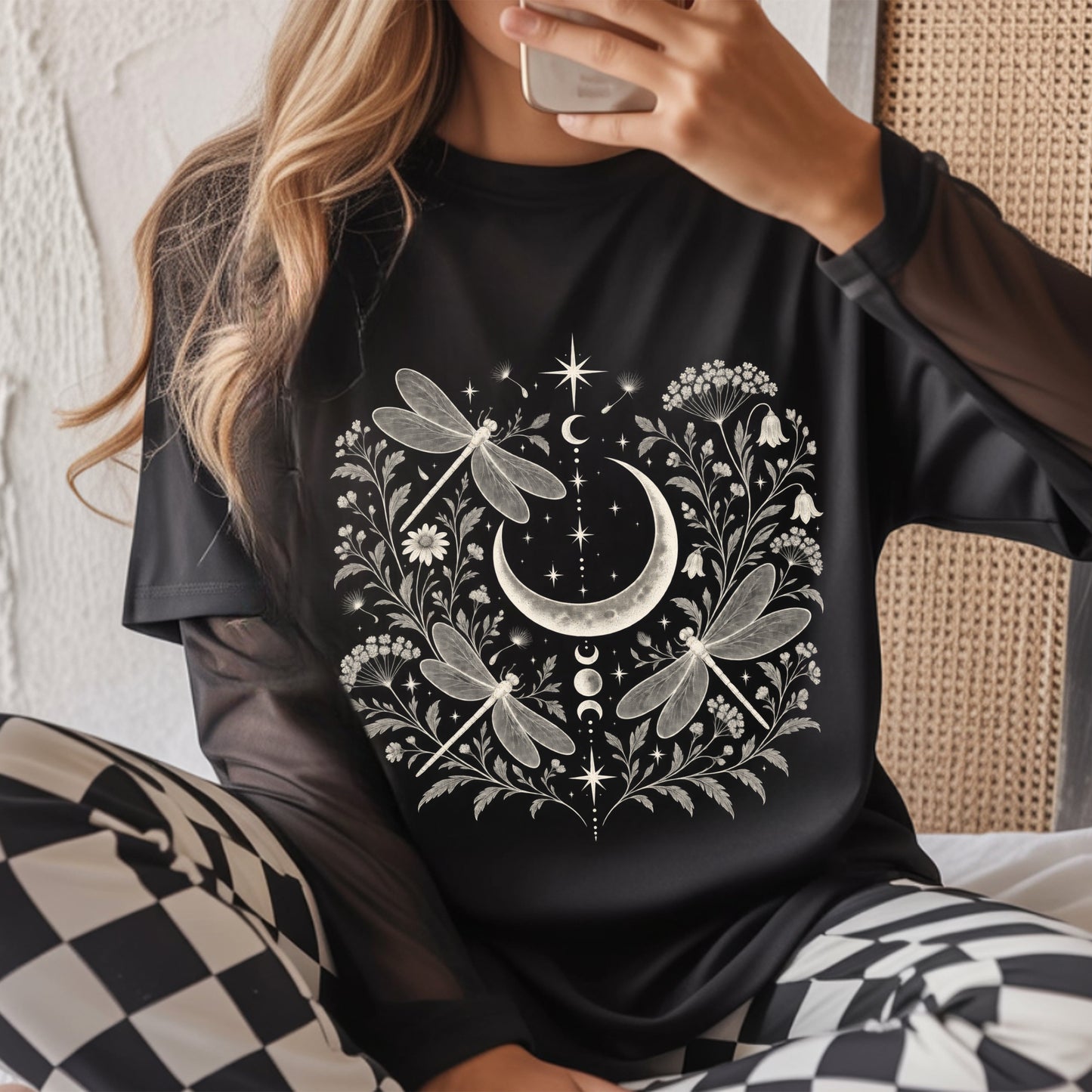 Moon and Dragonflies Boho Unisex Shirt