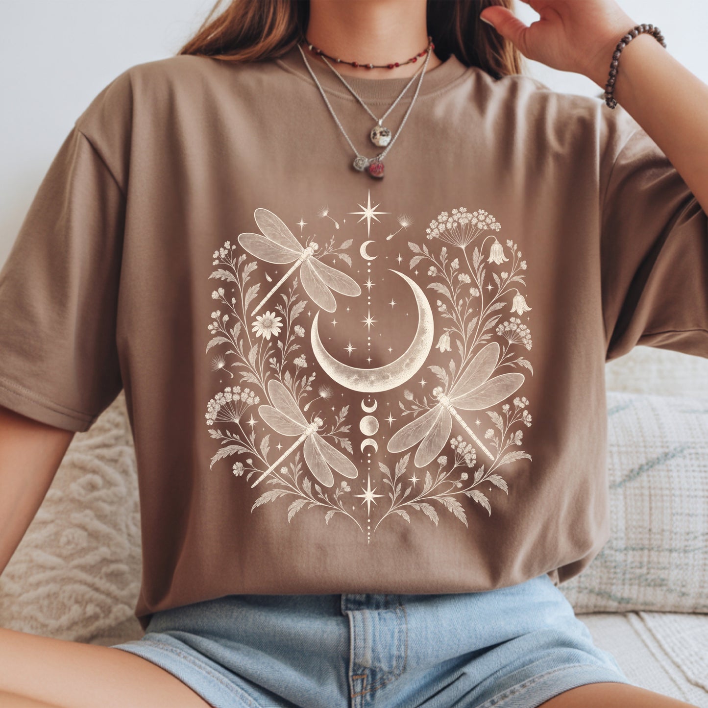 Moon and Dragonflies Boho Unisex Shirt