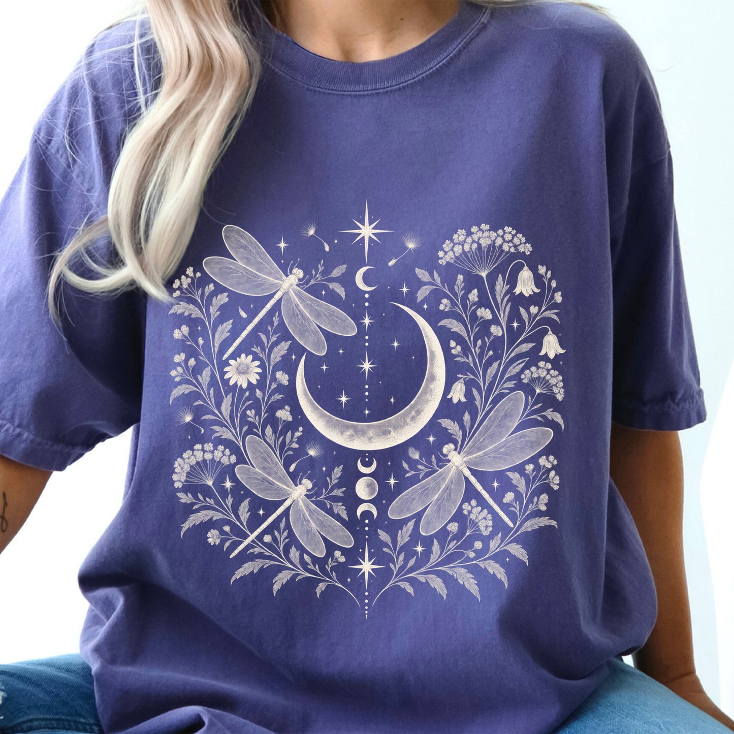 Moon and Dragonflies Boho Unisex Shirt