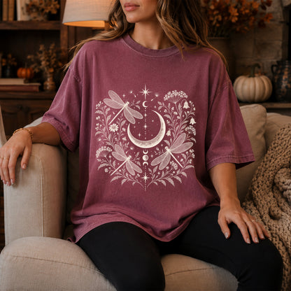 Moon and Dragonflies Boho Unisex Shirt