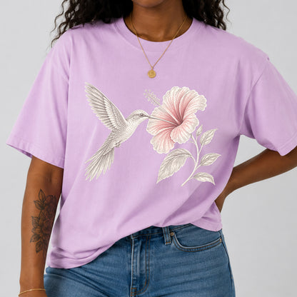 Vintage Hummingbird & Hibiscus Floral T-Shirt