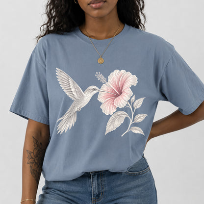 Vintage Hummingbird & Hibiscus Floral T-Shirt