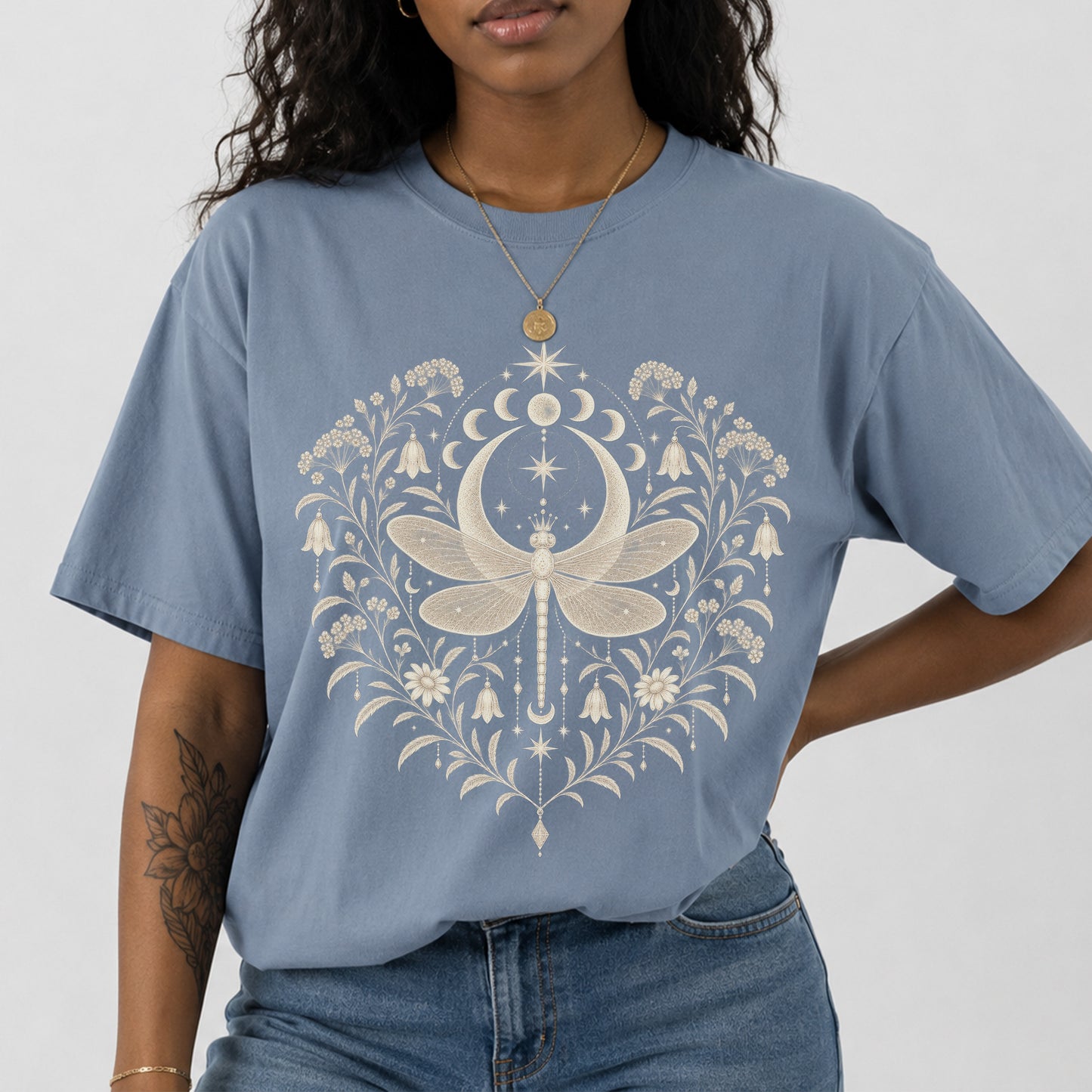 Boho Moon & Floral Mystic Dragonfly T-Shirt