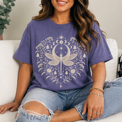 Boho Moon & Floral Mystic Dragonfly T-Shirt