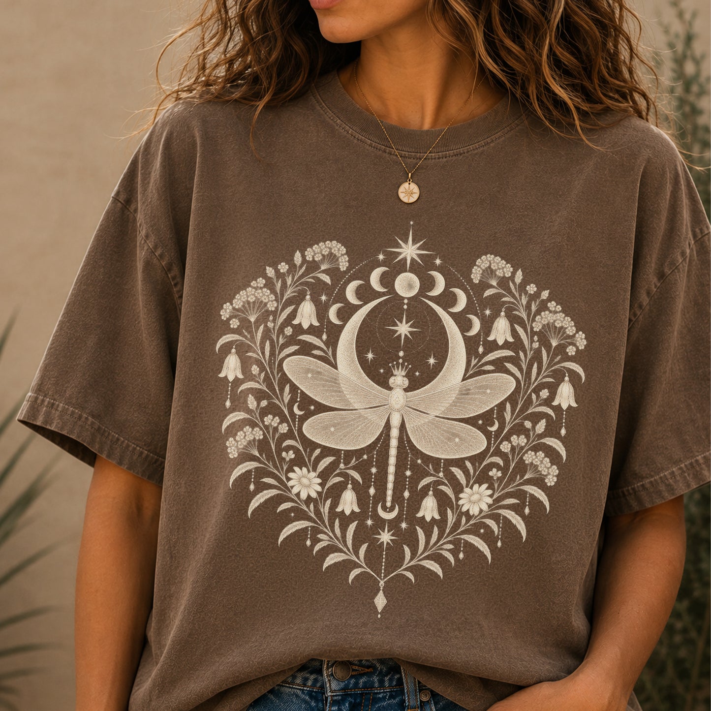 Boho Moon & Floral Mystic Dragonfly T-Shirt