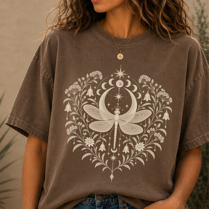 Boho Moon & Floral Mystic Dragonfly T-Shirt