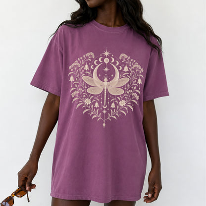 Boho Moon & Floral Mystic Dragonfly T-Shirt