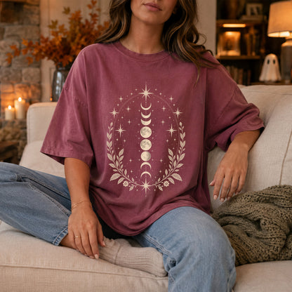 Vintage Celestial Crescent Moon and Stars T-Shirt