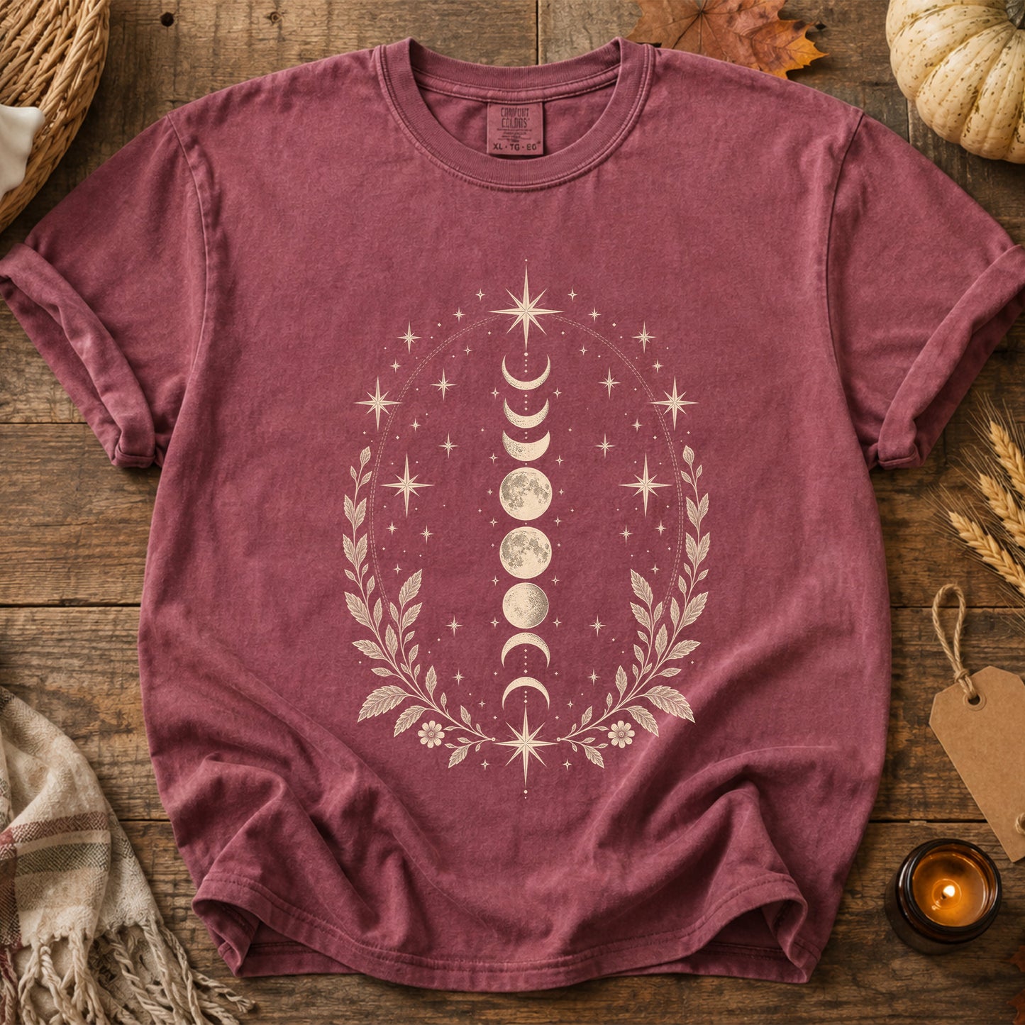 Vintage Celestial Crescent Moon and Stars T-Shirt