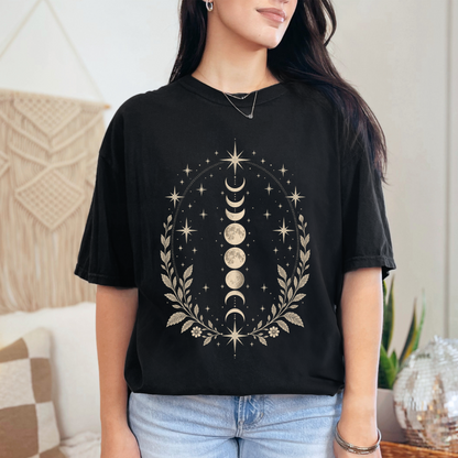 Vintage Celestial Crescent Moon and Stars T-Shirt