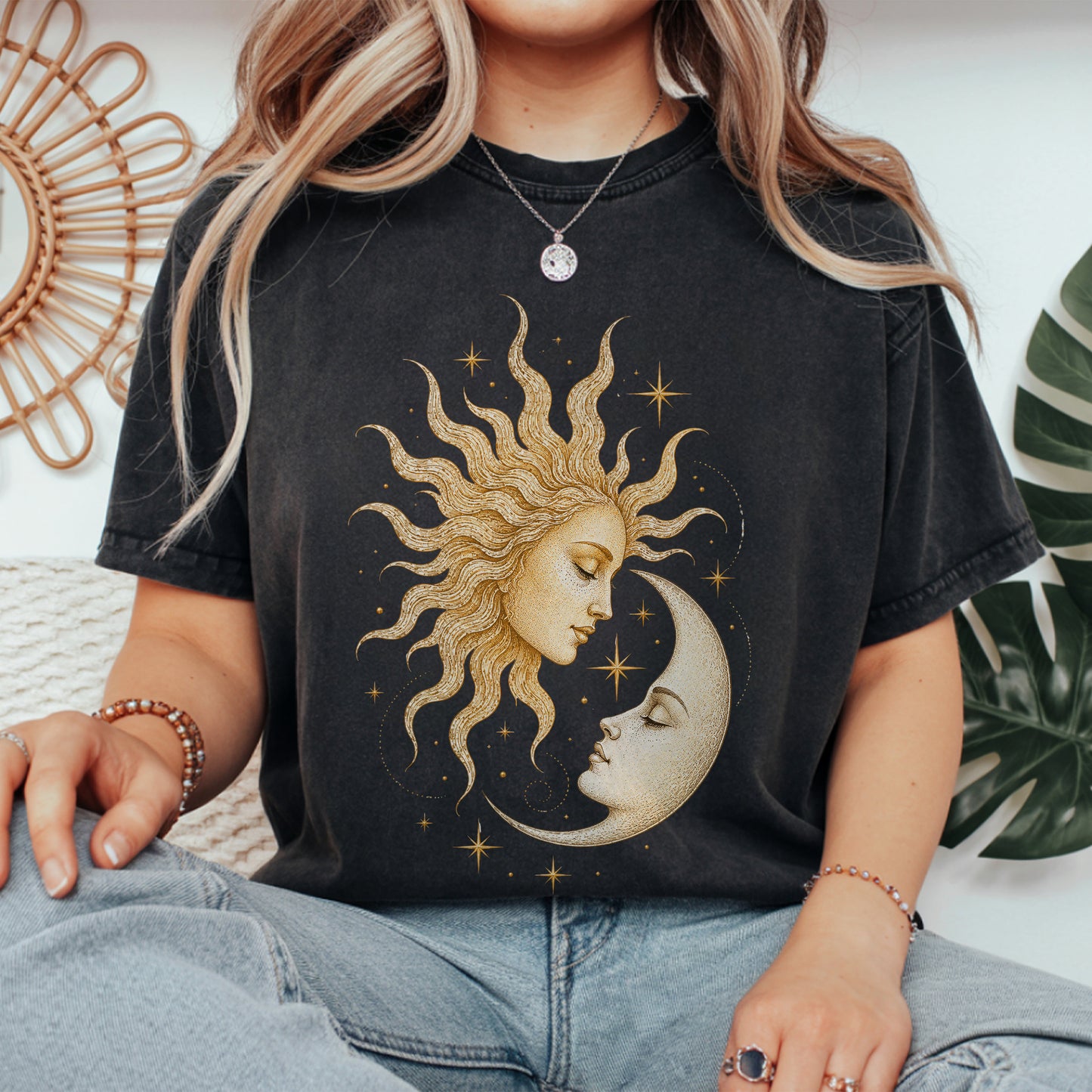 Boho Celestial Moon and Sun Unisex T-Shirt