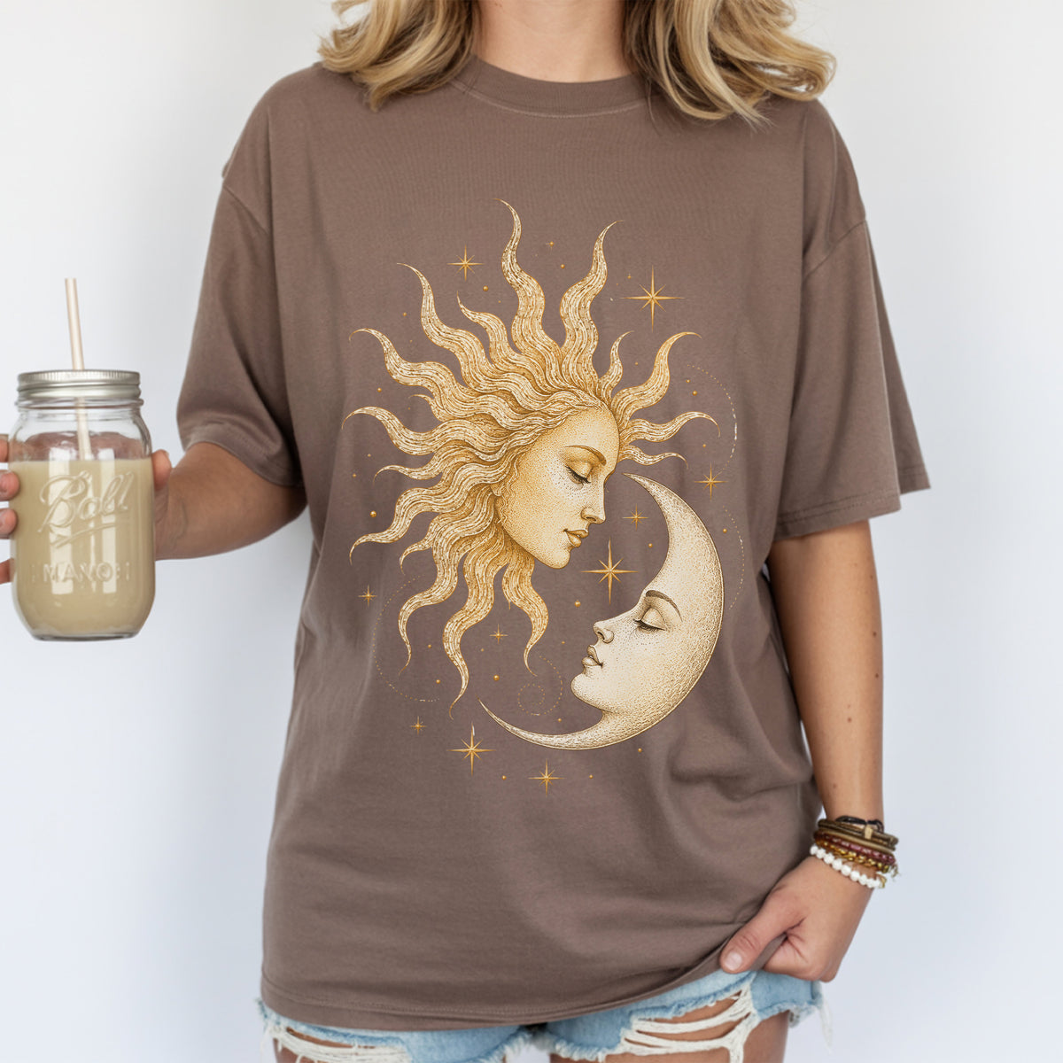 Boho Celestial Moon and Sun Unisex T-Shirt