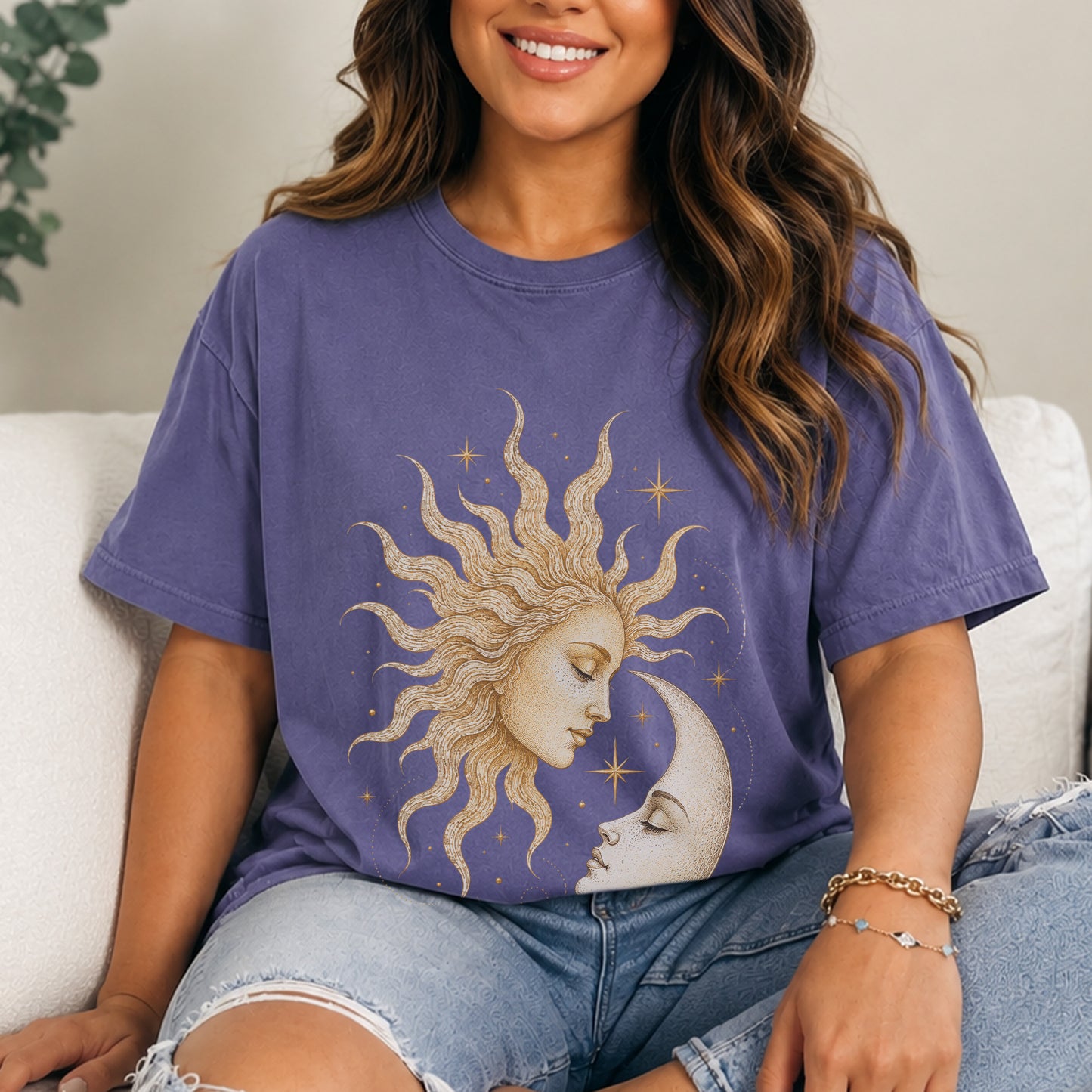 Boho Celestial Moon and Sun Unisex T-Shirt