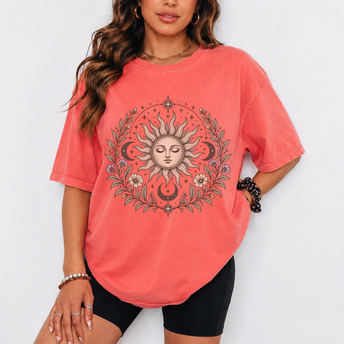 Boho Spiritual Sun and Floral Hippie Unisex T-Shirt