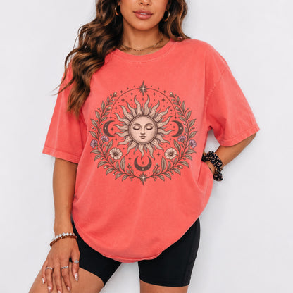 Boho Spiritual Sun and Floral Hippie Unisex T-Shirt