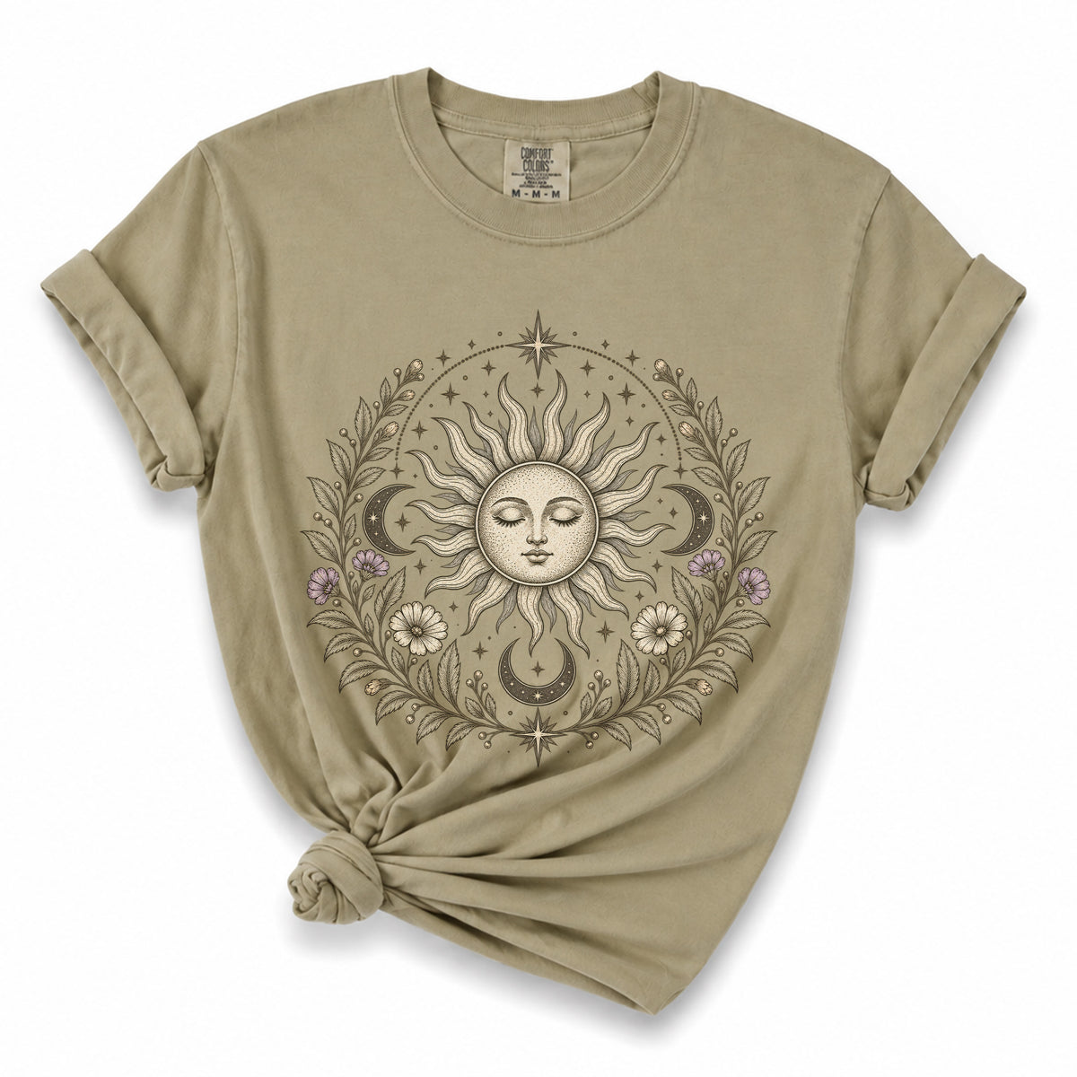 Boho Spiritual Sun and Floral Hippie Unisex T-Shirt