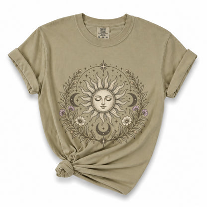 Boho Spiritual Sun and Floral Hippie Unisex T-Shirt