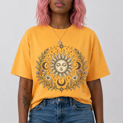 Boho Spiritual Sun and Floral Hippie Unisex T-Shirt