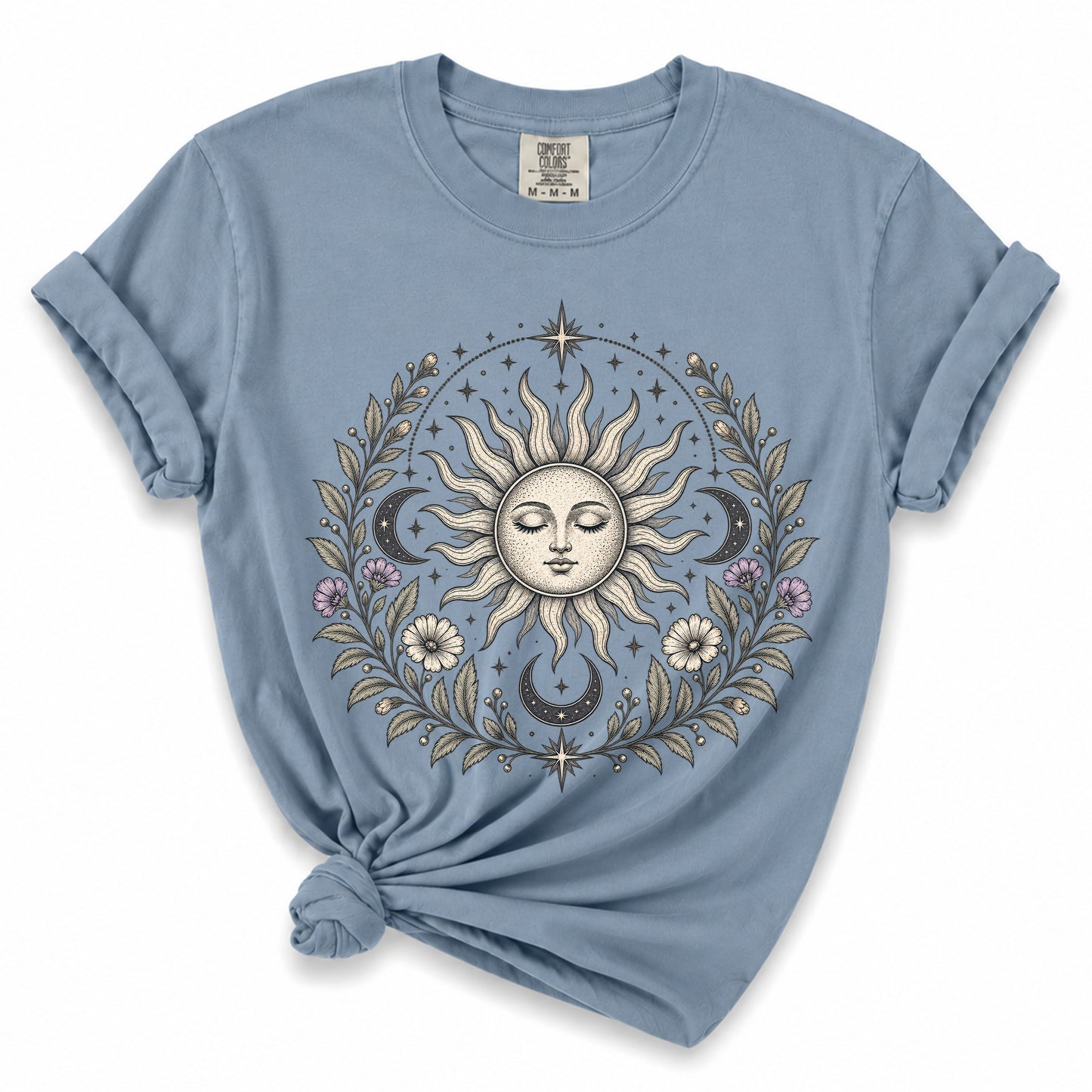 Boho Spiritual Sun and Floral Hippie Unisex T-Shirt