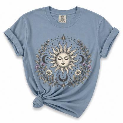 Boho Spiritual Sun and Floral Hippie Unisex T-Shirt