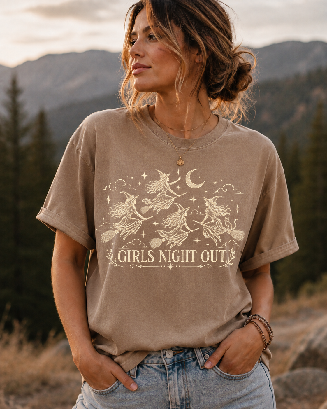 Girls Night Out Halloween Witchy Goth T-shirt | Vintage Feminist Graphic Tee