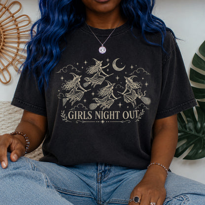 Girls Night Out Halloween Witchy Goth T-shirt | Vintage Feminist Graphic Tee