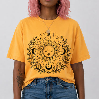 Boho Spiritual Sun and Floral Hippie Unisex T-Shirt