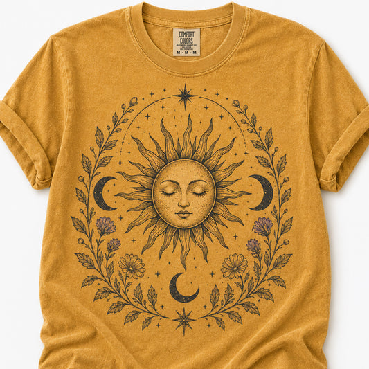 Boho Spiritual Sun and Floral Hippie Unisex T-Shirt