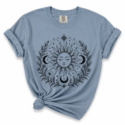 Boho Spiritual Sun and Floral Hippie Unisex T-Shirt