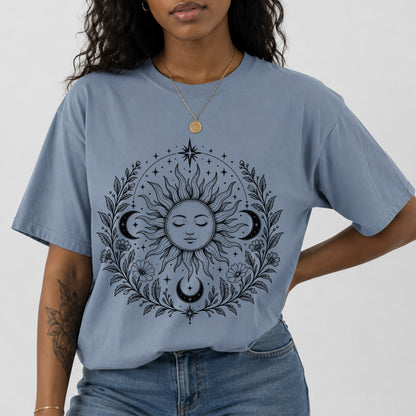 Boho Spiritual Sun and Floral Hippie Unisex T-Shirt