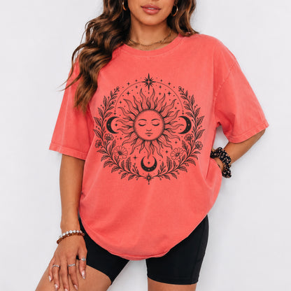 Boho Spiritual Sun and Floral Hippie Unisex T-Shirt