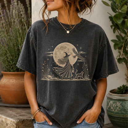 Mystical Moon Witch T-Shirt | Vintage Celestial Spiritual Feminist Tee