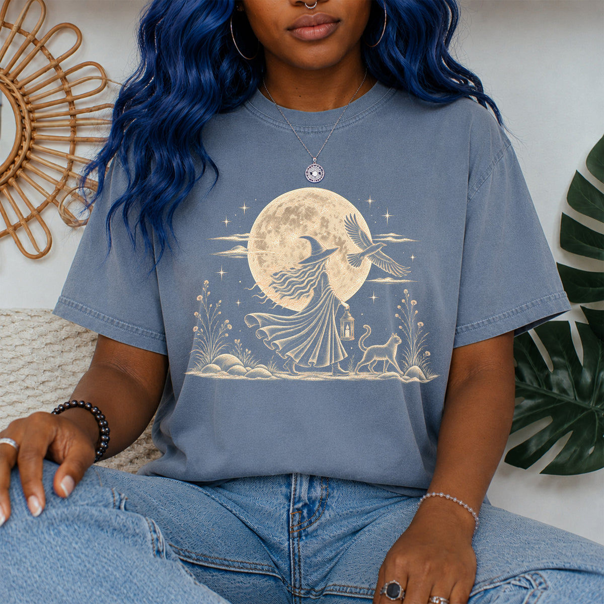 Mystical Moon Witch T-Shirt | Vintage Celestial Spiritual Feminist Tee