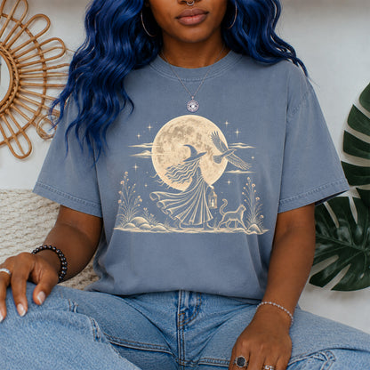 Mystical Moon Witch T-Shirt | Vintage Celestial Spiritual Feminist Tee