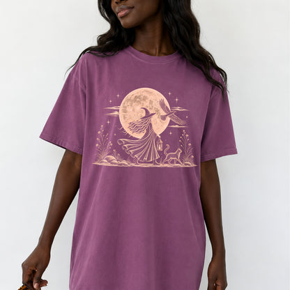 Mystical Moon Witch T-Shirt | Vintage Celestial Spiritual Feminist Tee