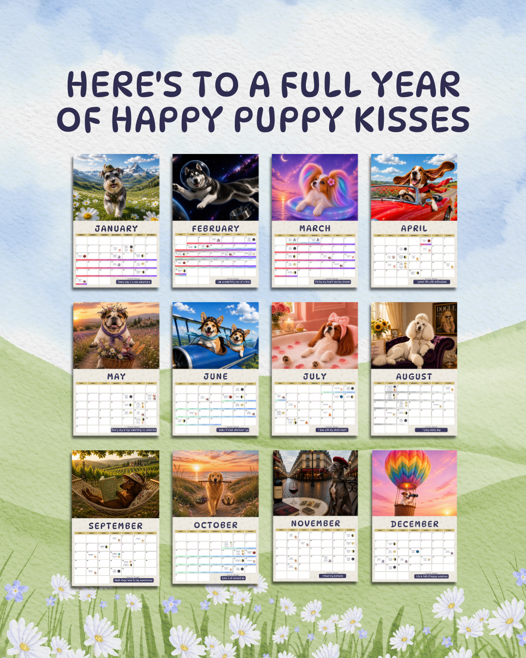 2027 Zodiac Dogs - Funny Canine Astrology Wall Calendar