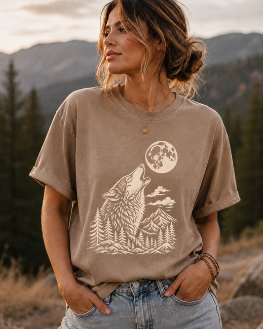 Wolf Howl T-Shirt — Moonlit Wilderness Witchy Graphic Tee