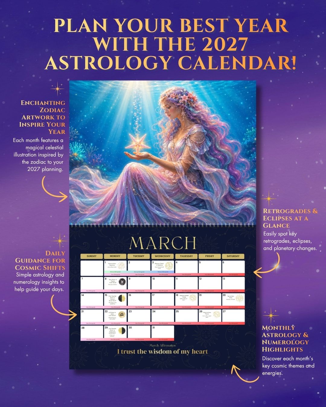 2027 Fantasy Goddess Astrology Wall Calendar