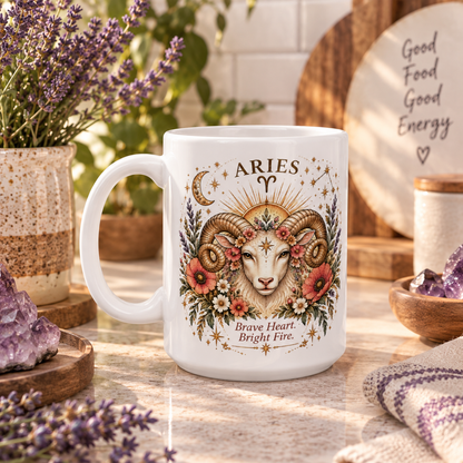 Aries Zodiac Mug 11oz and 15 oz | Astrology Celestial Coffee Cup