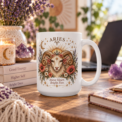 Aries Zodiac Mug 11oz and 15 oz | Astrology Celestial Coffee Cup