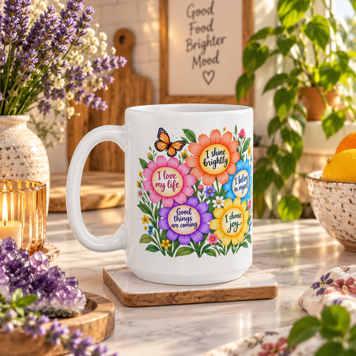 Inspirational Flower Self Care Affirmation Mug 11oz and 15oz