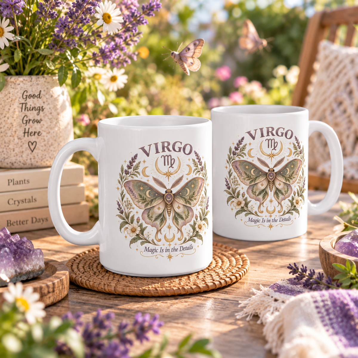 Celestial Moth Coffee Cup 11oz and 15oz | Virgo Zodiac Mug Gift