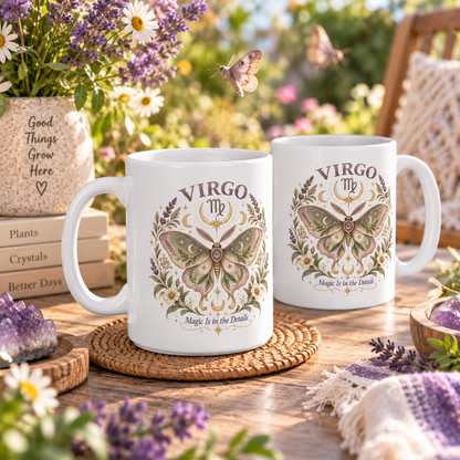 Celestial Moth Coffee Cup 11oz and 15oz | Virgo Zodiac Mug Gift