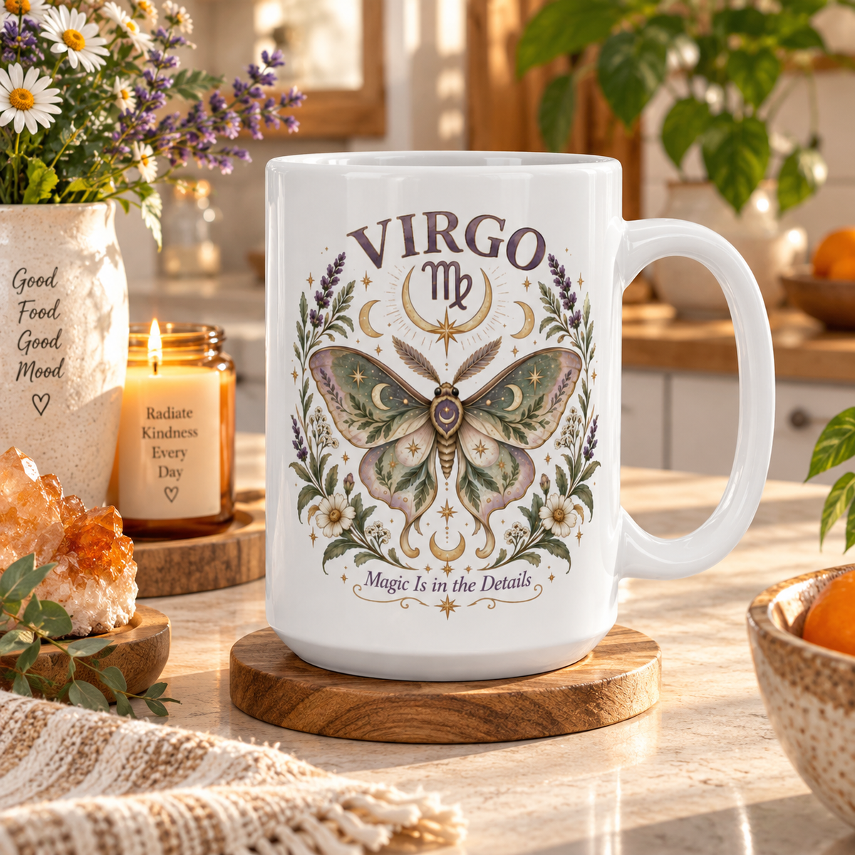 Celestial Moth Coffee Cup 11oz and 15oz | Virgo Zodiac Mug Gift
