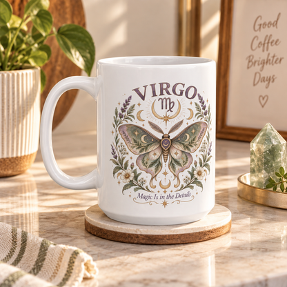 Celestial Moth Coffee Cup 11oz and 15oz | Virgo Zodiac Mug Gift